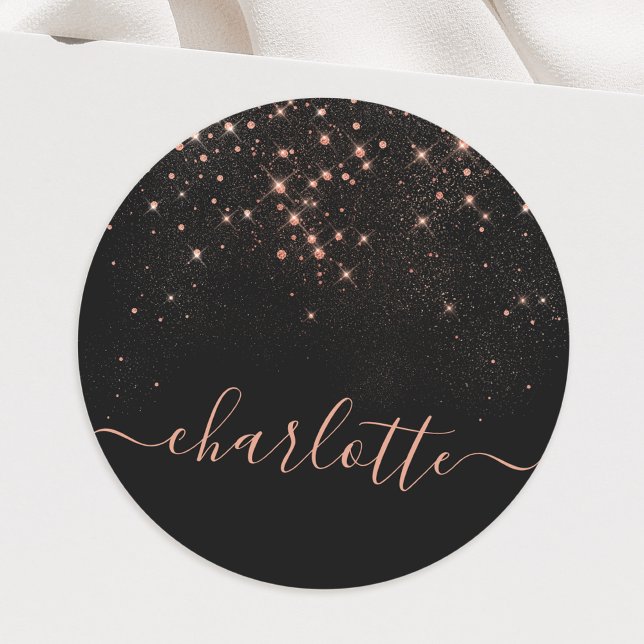 Rose Gold Glitter Sparkly Elegant Glamourous Scrip Classic Round Sticker (Creator Uploaded)