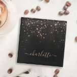 Rose Gold Glitter Sparkly Elegant Glamourous Scrip Glass Coaster<br><div class="desc">Create your own personalised black and rose gold diamond sparkle glass coaster with your custom modern handwritten script name.</div>