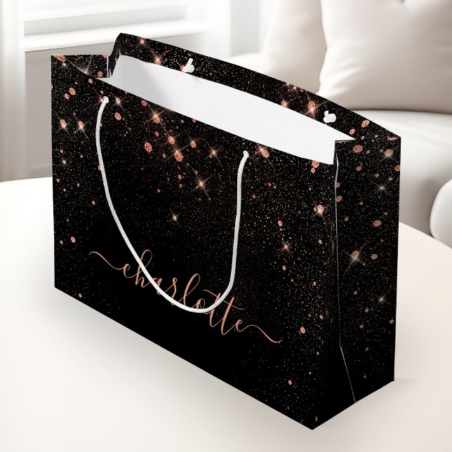 Rose Gold Glitter Sparkly Elegant Glamourous Scrip Large Gift Bag (Creator Uploaded)