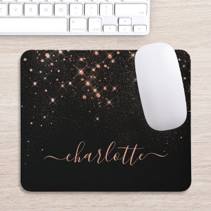 Rose Gold Glitter Sparkly Elegant Glamourous Scrip Mouse Pad