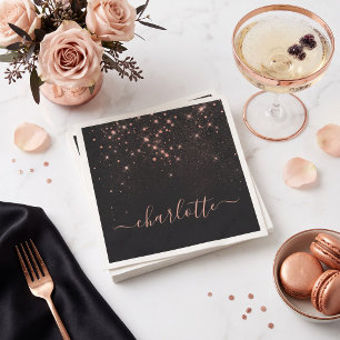 Rose Gold Glitter Sparkly Elegant Glamourous Scrip Napkin
