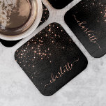 Rose Gold Glitter Sparkly Elegant Glamourous Scrip Square Paper Coaster<br><div class="desc">Create your own personalised black and rose gold diamond sparkle paper coaster with your custom modern handwritten script name.</div>