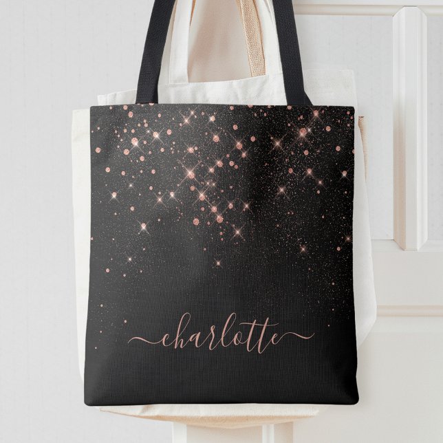 Rose Gold Glitter Sparkly Elegant Glamourous Scrip Tote Bag (Creator Uploaded)