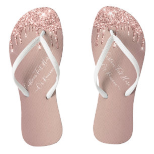 Rose Gold Glitter Sparkly Flip Flops Custom Text