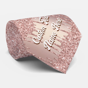 Rose Gold Glitter Sparkly Neck Tie and Custom Text