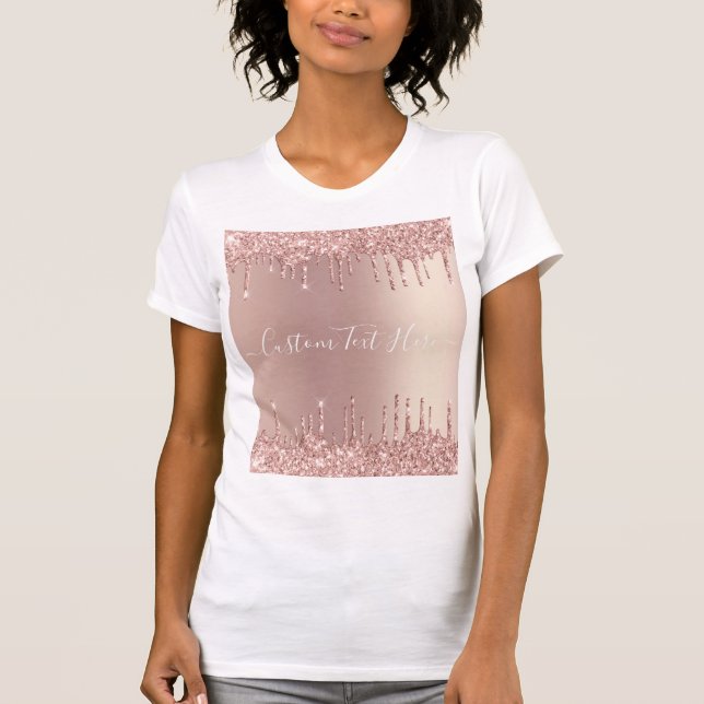 Rose Gold Glitter Sparkly T-Shirt with Custom Text (Front)