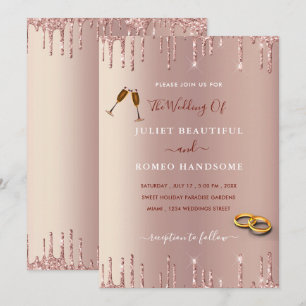 Rose Gold Glitter Sparkly Wedding Invitation