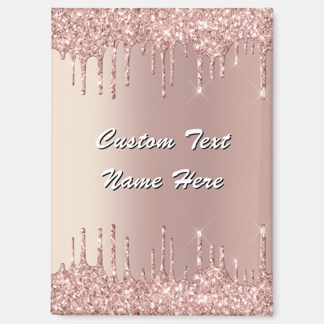 Rose Gold Glitter Sparky Magnet with Custom Text (Front)