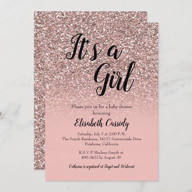 Rose Gold Glitter Sprinkle Baby Shower Invite (Front/Back)