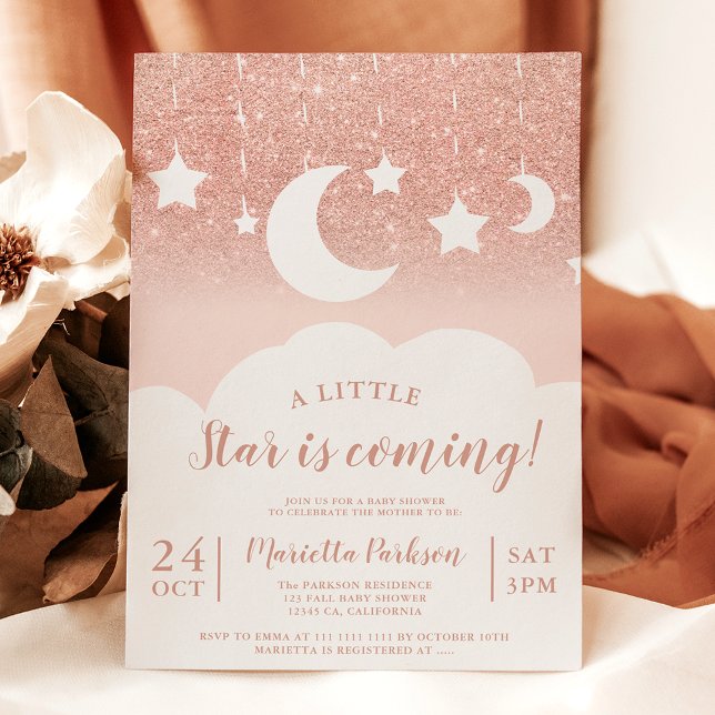 Rose gold glitter star moon cloud baby shower invitation (Rose gold glitter star moon cloud baby shower invitation)