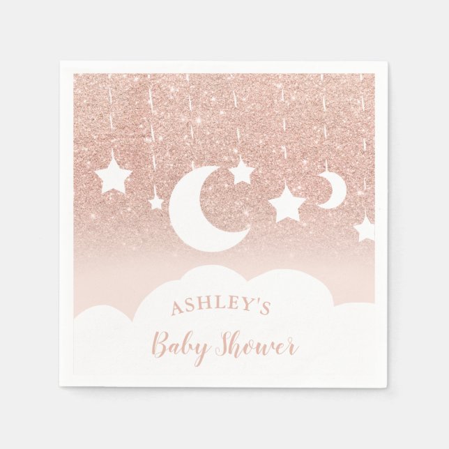 Rose gold glitter star moon cloud baby shower napkin (Front)