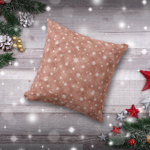 Rose Gold Glitter Stars Snowflakes Cushion