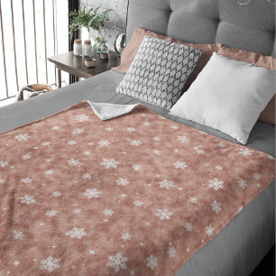 Rose Gold Glitter Stars Snowflakes Fleece Blanket