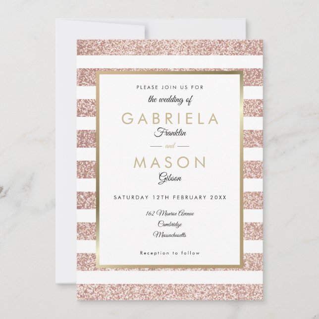 Rose Gold Glitter Stripe Wedding Invitation (Front)