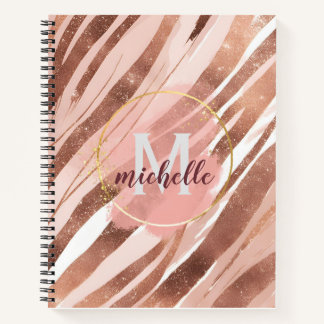 Rose Gold Glitter Stripes Monogram Notebook