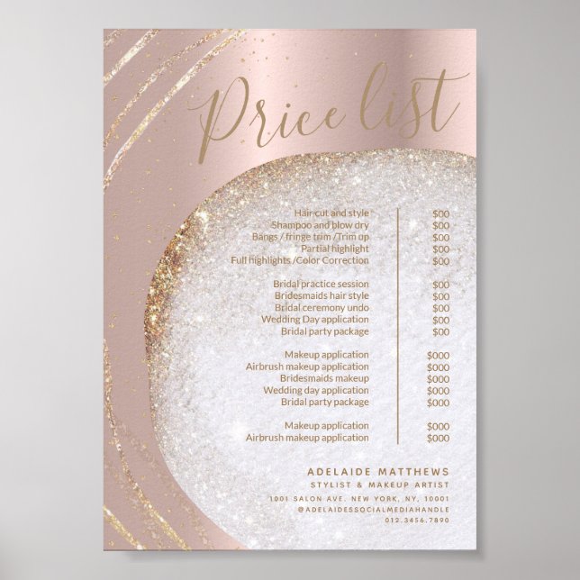 Rose Gold Glitter Stylist Salon Price List Service Poster (Front)