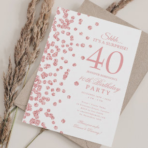 Rose Gold Glitter Surprise 40th Birthday Party Invitation