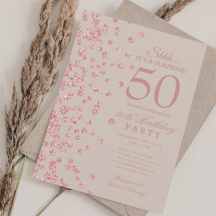 Rose Gold Glitter Surprise 50th Birthday Champagn Invitation