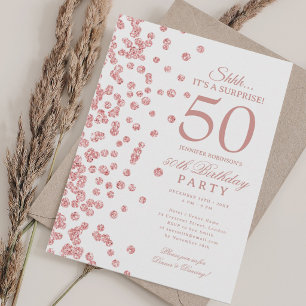 Rose Gold Glitter Surprise 50th Birthday Party Invitation