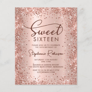 Rose Gold Glitter Sweet 16 Birthday Invitation