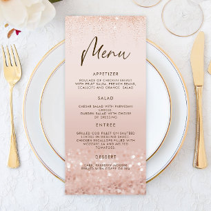 Rose Gold Glitter Sweet 16 Birthday Menu Card
