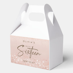 Rose Gold Glitter Sweet 16 Birthday Party Favour Box