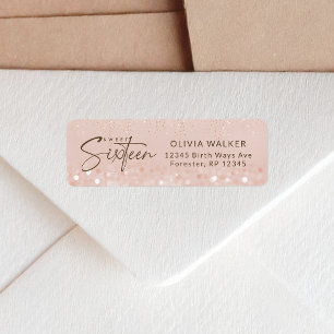 Rose Gold Glitter Sweet 16 Birthday Return Address Label