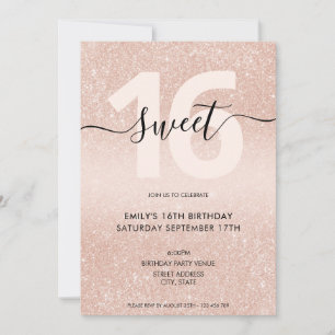 Rose Gold Glitter Sweet 16 Invitation