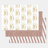Rose Gold Glitter Sweet 16 Personalised Pink