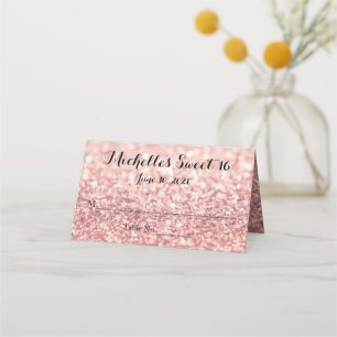 Rose Gold Glitter Sweet 16 Personalised Place Card