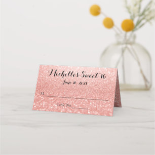 Rose Gold Glitter Sweet 16 Personalised Place Card