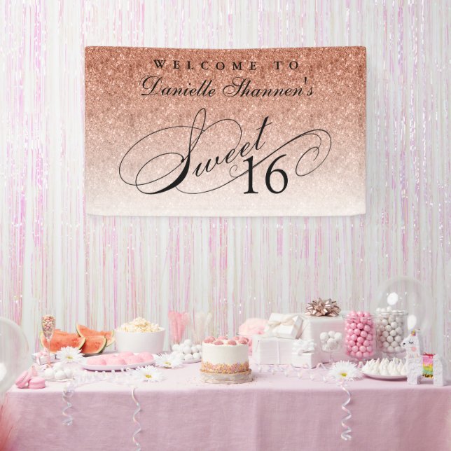 Rose Gold Glitter Sweet 16 Personalised  Welcome Banner (Party)