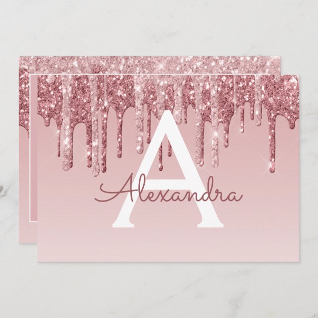 Rose Gold Glitter Sweet 16 Save the Date Invitation (Front/Back)