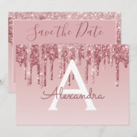 Rose Gold Glitter Sweet 16 Save the Date