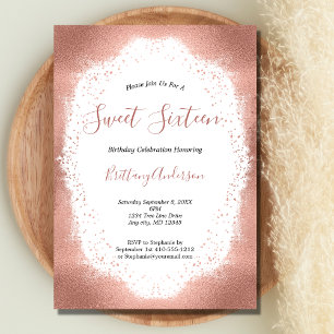 Rose Gold Glitter Sweet Sixteen 16 Birthday Invitation