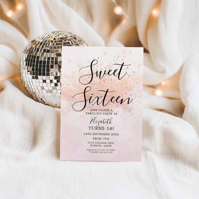Rose Gold Glitter Sweet Sixteen Birthday Design Invitation (Creator Uploaded)