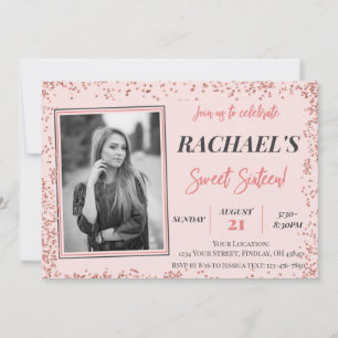 Rose Gold Glitter Sweet Sixteen Birthday Photo Invitation