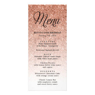 Rose Gold Glitter Tall Menu Card