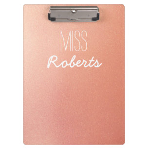 Rose Gold Glitter Teacher Customisable Clipboard