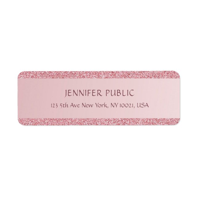 Rose Gold Glitter Template Modern Return Address Label (Front)