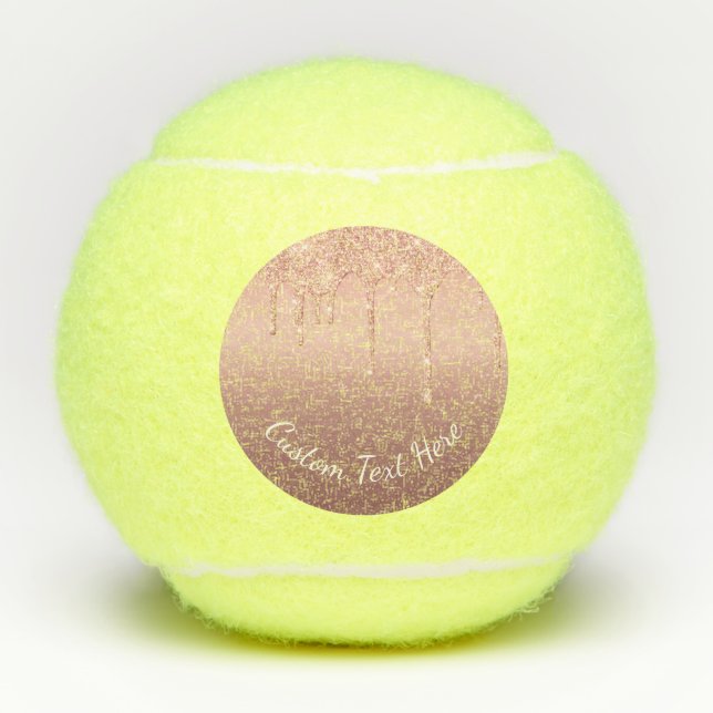 Rose Gold Glitter Tennis Balls with Custom Text (Front)
