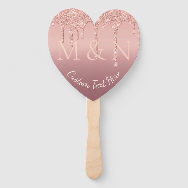  Rose Gold Glitter Text Name Wedding Hand Fan (Back)