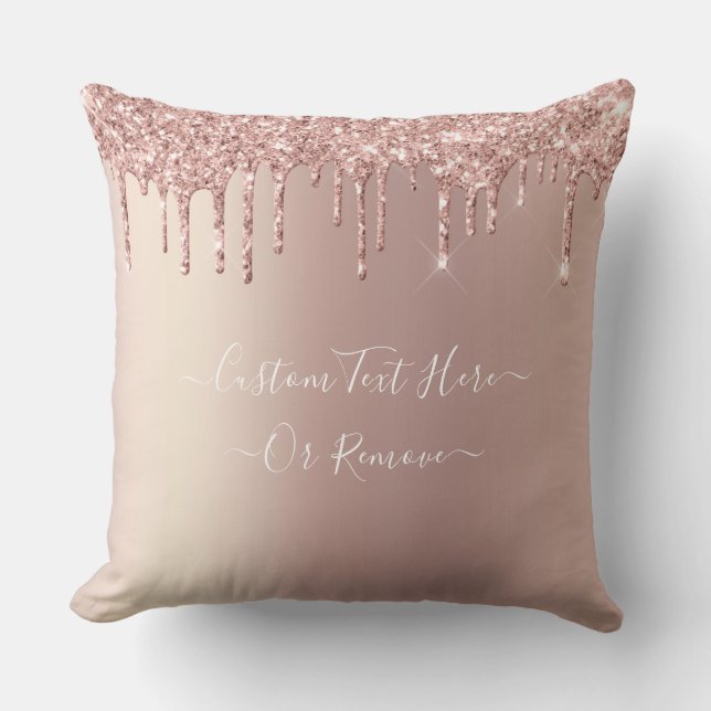 Rose Gold Glitter Throw Pillow with Custom Text (Front)