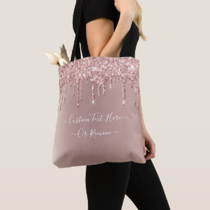 Rose Gold Glitter Tote Bag with Custom Text