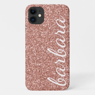 Rose Gold Glitter Trendy Script Personalised iPhone 11 Case