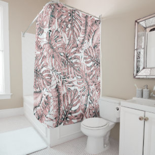 Rose Gold Glitter Tropical Palm Leaves Island Chic Shower Curtain