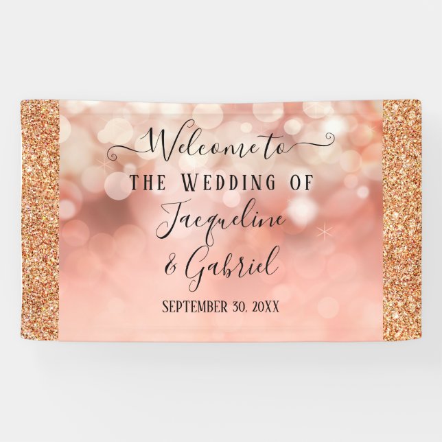 Rose Gold Glitter Twinkle Fairy Lights Blush Pink  Banner (Horizontal)