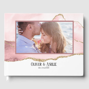 Rose gold glitter typography blush pink Guest Book