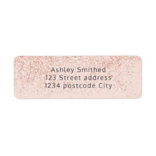 Rose gold glitter typography blush pink  return return address label