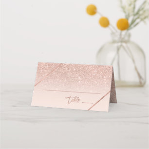Rose gold glitter typography blush pink wedding place card